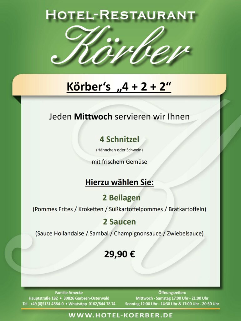 Karte Schnitzel Mittwoch